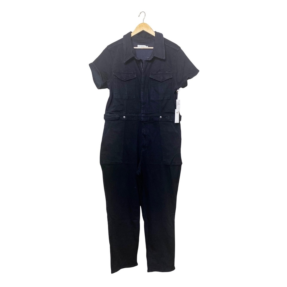 Good American Fit For‎ Success Short Sleeve Denim Jumpsuit Black 2XL NEW - Picture 2 of 5